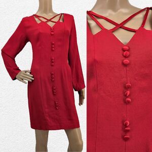 Vintage 1990s Frederick's of Hollywood Mini Dress Red Button Front Cut Out 11-12